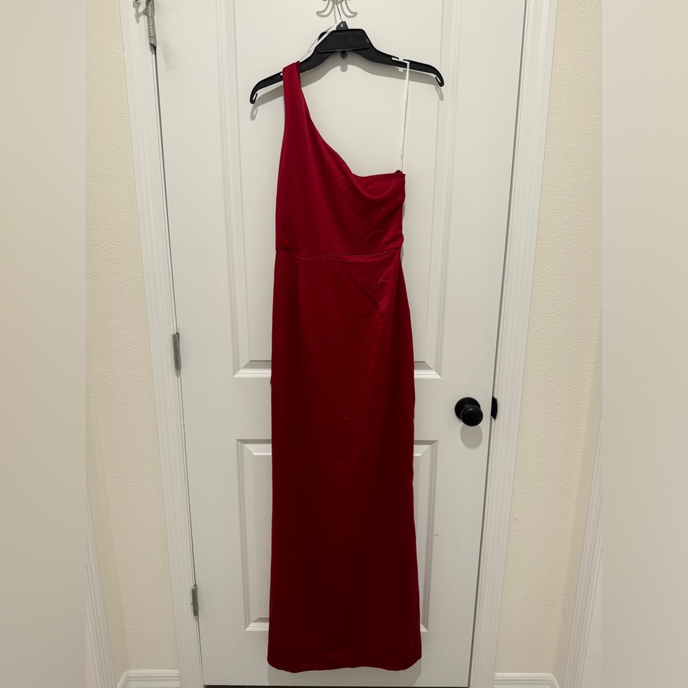 Lulus Burgundy One Shoulder Slit Maxi Gown Dress